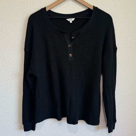 Knix Women's XXL Waffle Henley Top Black Loungewear Cozy Boho Minimalist - Picture 1 of 6